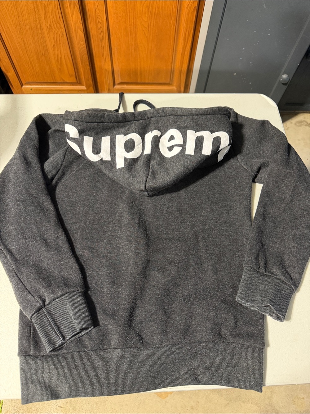 Supreme Dark Charcoal Zip Hoodie with Red Logo - Picture 2 of 6